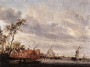 RUYSDAEL, Salomon van River Scene with Farmstead a Norge oil painting reproduction
